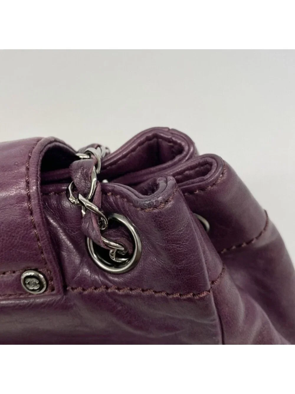 Chanel Shoulder Bag Lambskin Purple Silver